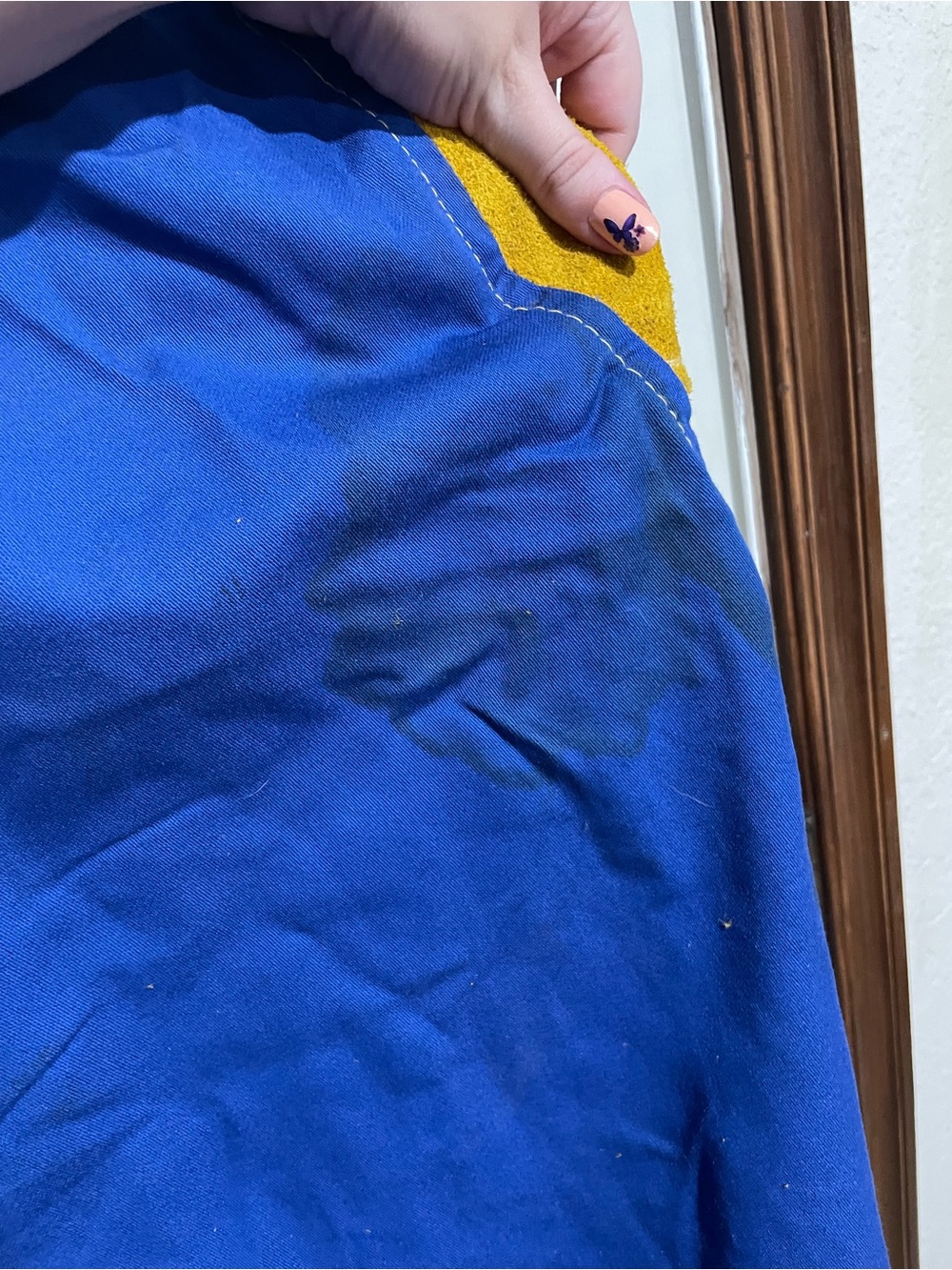 Men's Welding Jacket in Blue with Yellow Leather Sleeve Panels - Picture 12 of 13